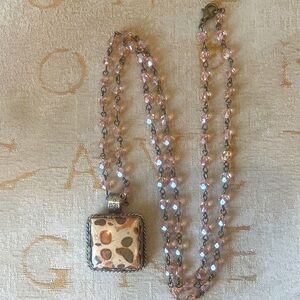 Chic Pink Crystal Beaded Necklace with Artistic Tibet Pendant